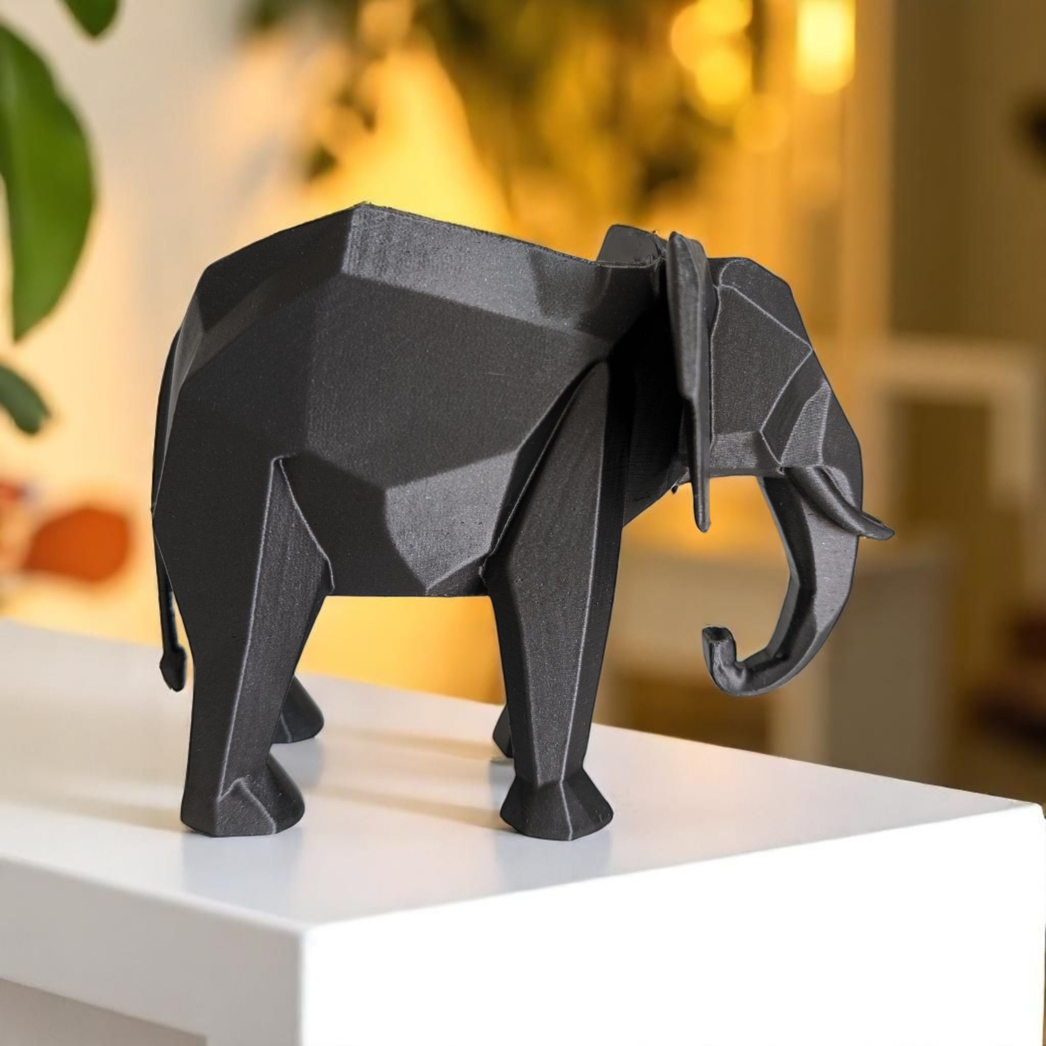 Modern Minimalist Low Poly Elephant - Detail View